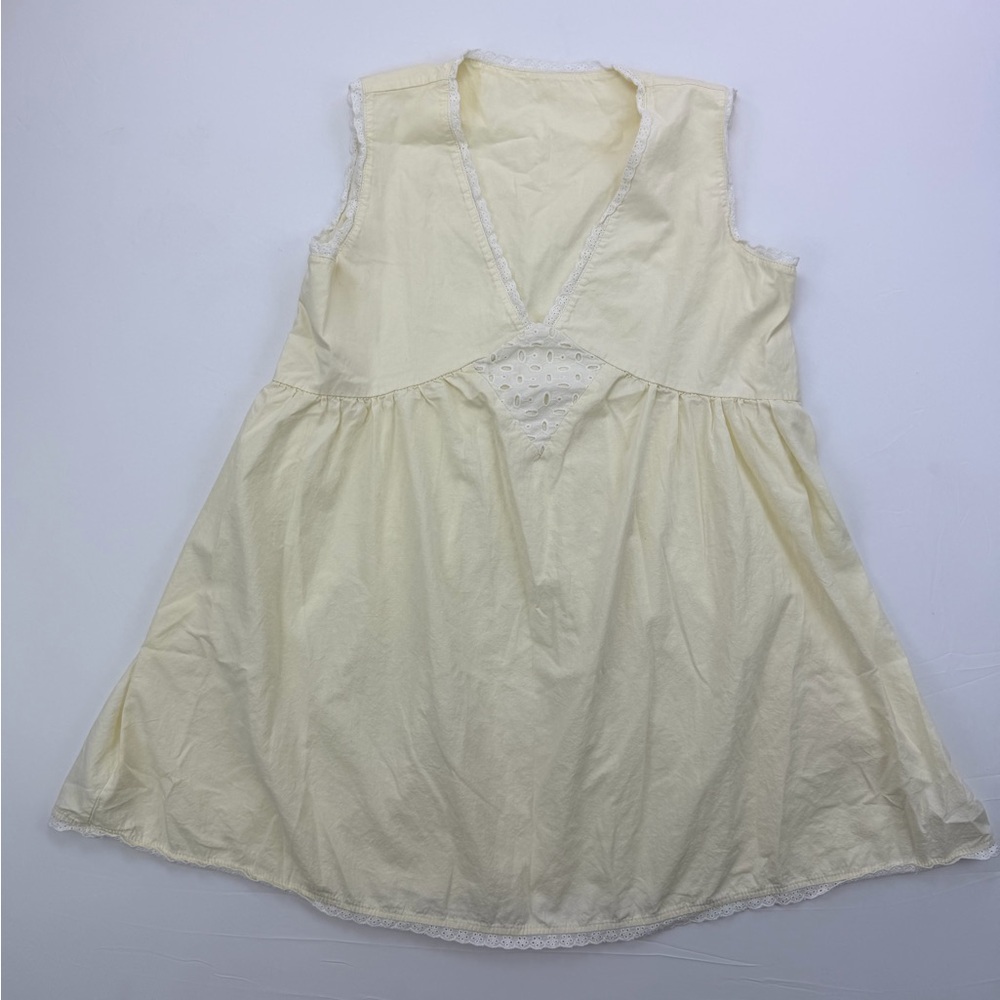 vintage inspired cotton mini dress in butter yellow Small - Picture 3 of 9